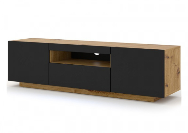 Szafka RTV stojąca AURA 150 w kolorze artisan, czarny mat bez LED