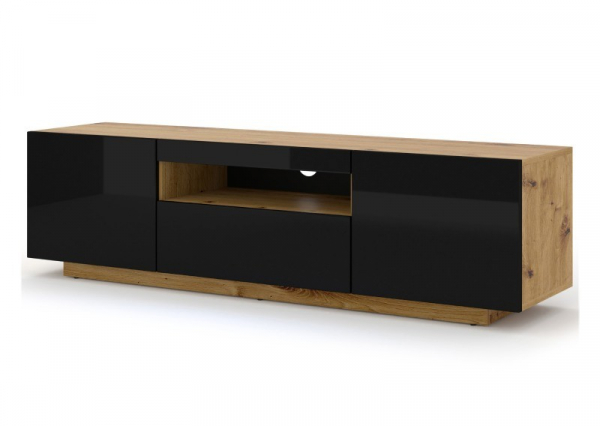 Szafka RTV stojąca AURA 150 w kolorze artisan, czarny połysk, bez LED