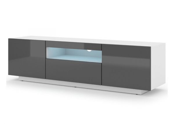 Szafka RTV stojąca AURA 150 w kolorze białym, grafit połysk, LED