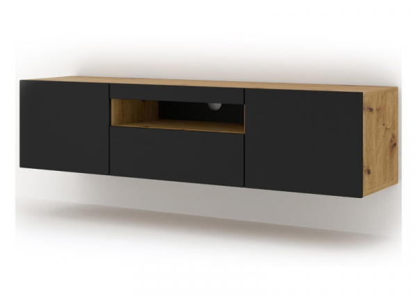 Szafka RTV wisząca AURA 150 w kolorze artisan, czarny mat, bez LED