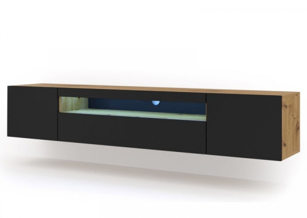 Szafka RTV wisząca AURA 200 w kolorze artisan, czarny mat, LED