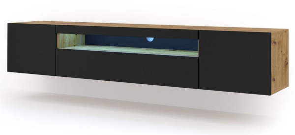 Szafka RTV wisząca AURA w kolorze artisan, czarny mat, LED