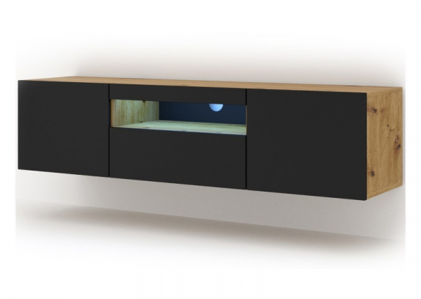Szafka RTV wisząca AURA 150 w kolorze artisan, czarny mat, LED