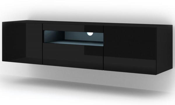 Szafka RTV wisząca AURA w kolorze czarny połysk, LED