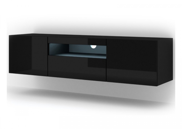 Szafka RTV wisząca AURA 150 w kolorze czarny połysk, LED